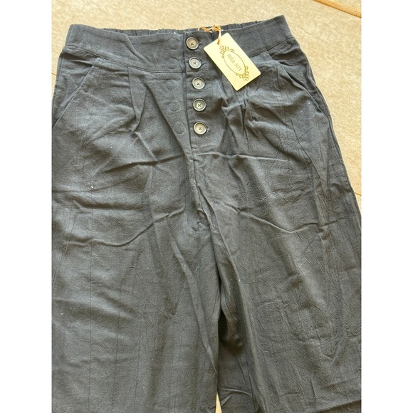 Joyfolie Sawyer Pants Womens L Black Wide Leg Button Front Cotton NWT Boho Linen - Picture 7 of 7